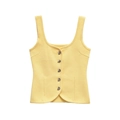 Pale yellow women's knit vest with textured fabric and five silver metal buttons - S / Yellow