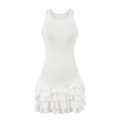 Abito bianco smanicato in maglia a coste con balze a tre strati e fiocchetto - S / Bianco