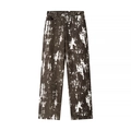 Pantalon droit femme marron avec motif éclaboussures d'encre blanche style urbain - S / Pantalon Droit Taches d'Encre