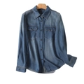 Chemise en jean bleu moyen pour femme avec manches longues et deux poches poitrine - M / Bleu Vintage