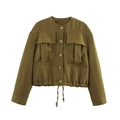 Chaqueta bomber corta verde oliva para mujer con bolsillos cargo y cordón ajustable - S / verde oliva