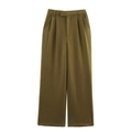 Modische olivgrüne High Waist Weite Hose mit plissiertem Design auf der Vorderseite - S / Pants