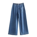 Detalle de la cintura elástica de talle alto y bolsillo trasero grande en este pantalón vaquero - Pantalones Vaqueros de Pierna Ancha