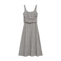 Abito lungo senza maniche a righe grigio-marroni con vita a pieghe e linea ad A - XS / Stile a Righe Grigio Bianche(11495)