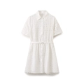 Detalle de vestido blanco con bordado calado y mangas cortas con bordes festoneados - XS / Blanco