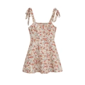 Mini abito estivo a fiori con spalline annodate e taglio ad A in beige - XS / Beige Floreale