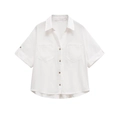 Détails à plat d'une chemise blanche à manches courtes avec col à revers et poches - XS / Blanc