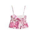 Zomerse dameshemdje met roze bloemenprint en verfijnd broderie anglaise borduurwerk - XS / Wit Bloemenprint