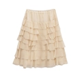 Elegant apricot high-waist tiered midi skirt with layered ruffles and raw edges - XS / Apricot