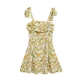 Bloemen mini-jurk met gele bloemen en strikbandjes op een beige achtergrond - XS / Zoals getoond