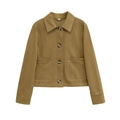 Veste en similicuir kaki pour femme avec surpiqûres contrastées et poches - XS / Kaki