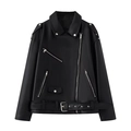Classic black faux leather biker jacket with asymmetric zipper and adjustable belt detail - S / Black