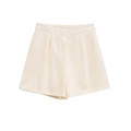 Crèmewitte short met hoge taille, plooien en zijzakken in katoen-linnen textuur - XS / Crèmewitte Shorts