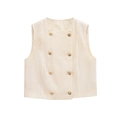 Damesvest in crème met dubbele rij gouden knopen in getextureerde linnenmix - XS / Crèmewit Vest