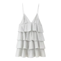Witte pailletten mini-jurk met spaghettibandjes en gelaagde ruches met metallic glans - S / Zilver