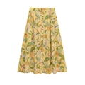 Retro high-waisted floral A-line skirt with wooden buttons and vibrant yellow base - XS / Yellow Print (Skirt)