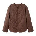 Détail de la texture matelassée marron foncé et des boutons sur la veste légère - XS / Brun Foncé