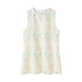 White sleeveless A-line floral top with vintage yellow flowers and green vines - S / Beige Floral