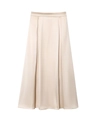 Detail of high-waist champagne satin midi skirt showing glossy texture and elegant drapes - S / Champagne