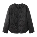 Vue détaillée d'une veste matelassée noire avec motif à vagues et boutons-pression - XS / Noir