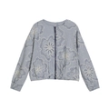 Detail of blue striped bomber jacket featuring delicate floral embroidery and zipper - XS / Blue and White Stripes