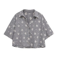 Haut à carreaux vichy noir et blanc avec broderie florale et boutons en perles - Haut à Broderie Gingham Noir et Blanc