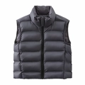 Detailed view of the horizontal quilting and dark grey fabric on the stand collar vest - S / Black