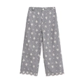 Pantalon large à carreaux noir et blanc avec broderie florale blanche pour l'été chic - Pantalon à Broderie Gingham Noir et Blanc