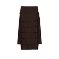 Detailed view of dark brown tiered midi skirt featuring layered fabric and side zipper - XS / Dark Brown