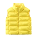 Detail of bright yellow padded vest with horizontal quilting and a high stand collar - S / Yellow