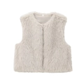 Detailed view of the dense faux fur texture and smooth inner lining of the beige vest - XS / Beige