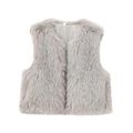 Detailed view of plush light grey faux fur texture on a warm sleeveless vest for women - XS / Gray
