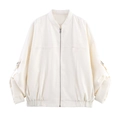 Kurze cremefarbene Baseballjacke mit Metallschallen an Ärmeln und Reißverschluss - XS / Bedruckt