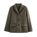 Blazer in finta pelle scamosciata oliva scuro con tre bottoni e tasche a pattina - Taglia S / Verde militare
