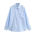 Light blue and white vertical striped long sleeve shirt with front pocket, size S variant - S / Light Blue