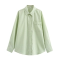 Women's casual loose long-sleeved shirt with light green and white vertical stripes - S / Light Green