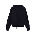Women's minimalist navy zip-up hoodie with drawstring hood and ribbed cuffs - S / Navy Blue