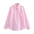 Women's pink and white striped long sleeve shirt with front pocket in size S - S / Pink