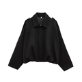 Detail of black flight jacket featuring classic lapel collar and shoulder epaulets design - S / Black