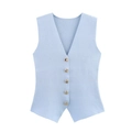 Detail of light blue V-neck knit vest with five premium golden metal buttons - Sky Blue