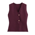 Détails de la veste en tricot violet foncé avec des boutons sphériques dorés - Bordeaux