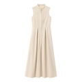 Robe mi-longue beige sans manches élégante avec zip frontal et détails à la taille - XS / Abricot