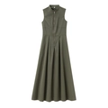 Robe trapèze élégante sans manches vert olive avec col montant et fermeture éclair - XS / vert olive