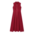 Robe sans manches rouge vin élégante avec zip frontal et design plissé au bas - XS / Bordeaux