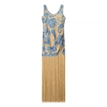 Ärmelloses Kleid mit Paisley-Print, seitlichem Kordelzug und goldenen Fransen - S / Bedruckt