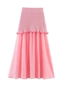 Detail of pink knitted and chiffon patchwork skirt showing texture and ruffled edge - S / Bottoms / Pink