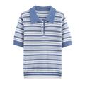 Women's casual blue and white striped knit short sleeve polo shirt with classic collar - S / Blue and White Stripes