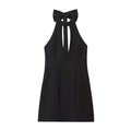 Mini robe noire licou élégante avec décolleté en V plongeant et nœud décoratif - XS / Noir