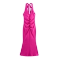 Sleeveless rose red halter neck maxi dress with ruched front and slim fit silhouette - S / Rose Red