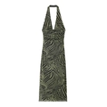 Haltersmide-jurk met zebraprint in olijfgroen en zwart met geplooide taille-details - S / Groen En Zwart Zebraprint